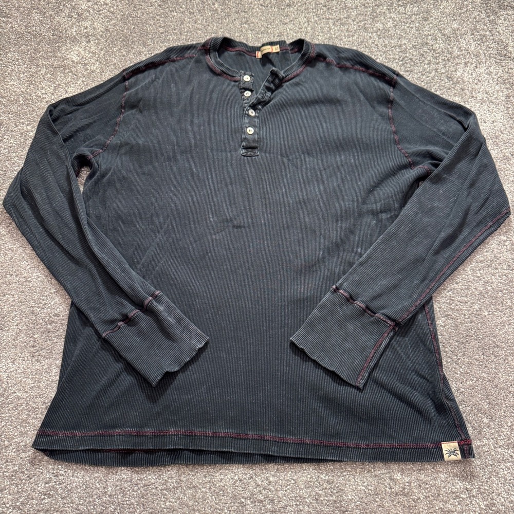 Agave Henley Shirt Mens XL Charcoal Gray Cotton Grunge Contrast Stitching Goth